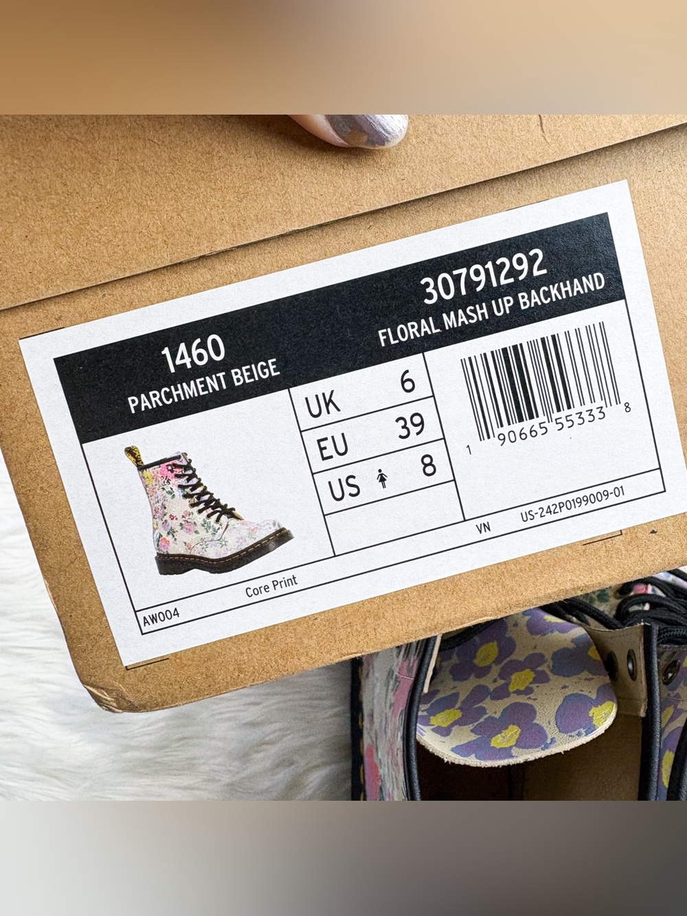 Dr. Martens 1460 Floral Mash Up Backhand Lace Up Boot Leather Parchment Beige 8 - Picture 11 of 11